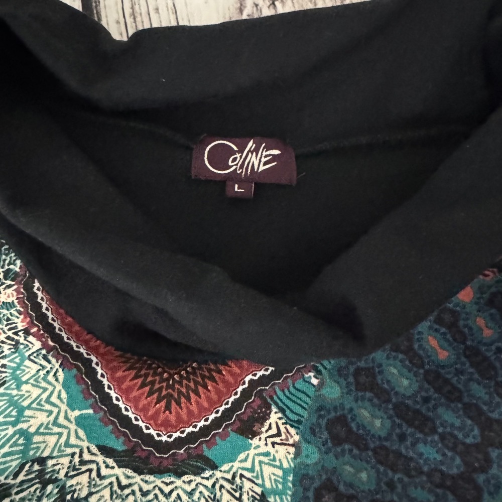 Coline Black Mandala Graphic Print Boho Long Sleeve Whimsigoth Tunic Top L Artsy - Picture 4 of 8
